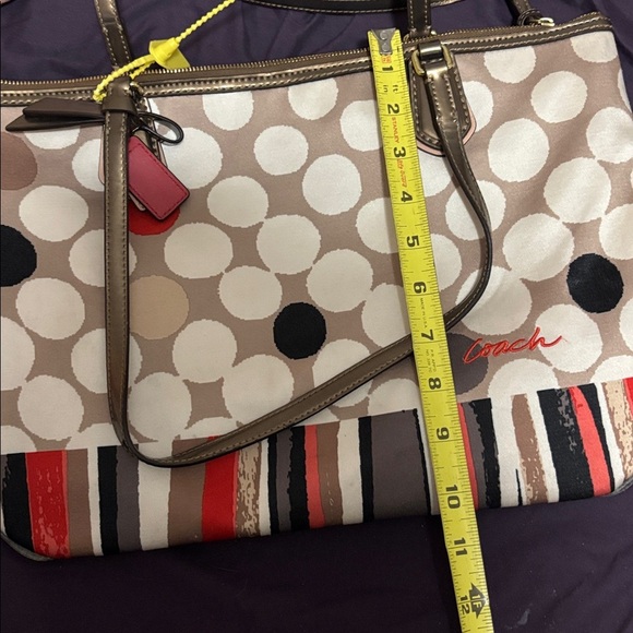Coach Dot and Stripe Shoulder Bag - Brown, Red, White - Picture 8 of 9